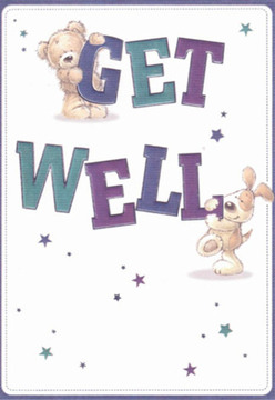 A sense of gentle hopefulness radiates from this cheerfully illustrated get well card, perfect for delivering comfort across Plaistow and its surrounding streets. Two vibrant figures-a plush teddy and a lively puppy-bring the scene to life, their rounded shapes and inviting faces communicating a message of affection and heartfelt goodwill. The bold, friendly letters of 'GET WELL' stand tall in striking purples and teals, drawing the eye much like storefront bouquets on Plaistow High Street. Sprinkled throughout, shimmering stars provide a touch of whimsical magic, as if scattering positive wishes over the rooftops of local homes. The textures-soft, cozy fur and floppy, velvety ears-invite a sense of tactile reassurance, offering comfort akin to a freshly arranged bouquet from Flowers Plaistow. Every brushstroke is considered, every colour chosen for its emotional resonance, resulting in a greeting that brings clarity, brightness, and the nurturing atmosphere of a close-knit Plaistow community. Ideal for brightening a friend's recovery, the card's light and true sincerity reflect the care and skill of local florists preparing flowers that uplift and restore.