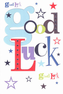 This cheerful good luck card, often chosen by Plaistow locals, radiates confident encouragement. Its design begins with an oversized, baby-blue 'g', immediately setting a playful yet supportive tone. The remaining letters march beside it in vivid reds, commanding purples, and grounded moss greens, all framed against a crisp white background reminiscent of soft urban mornings in Plaistow. Sprinkled atop the surface are stars-deep inky navy, soothing sky blue, light lavender-creating the illusion of wishes scattered over one of our local parks or floating above the rooftops off Prince Regent Lane. The card's smooth finish invites touch, as if holding the card delivers not just the message but a physical sense of encouragement and community pride. Perfect for celebrating milestones-exams at local schools, career leaps, or new beginnings-this card's artistic mix of fonts and colors brings a sense of anticipation, support, and Plaistow's unique, optimistic spirit to every gesture.